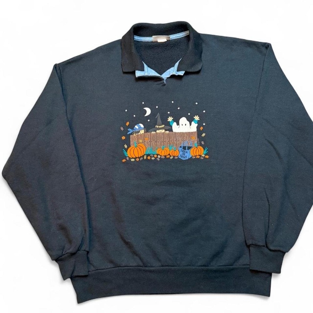 Vintage Brindar Black Halloween spooky collared sweatshirt size large